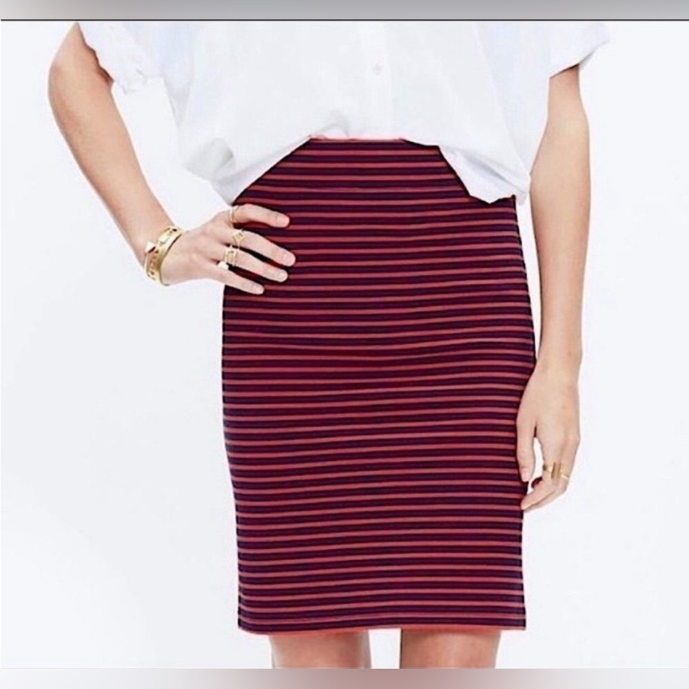 NEW!! Madewell Downtown Ponte Knit City Sailor Skirt Red Navy Striped Pull On
